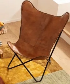 Kare Design California Nahkainen Lepakkotuoli, Nojatuoli, Ruskea -Huonekalu kauppa fotel brazowy skora naturalna 70x93 cm 10