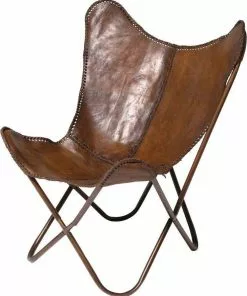 Kare Design Butterfly Nojatuoli, Ruskea -Huonekalu kauppa fotel butterfly brazowy 80x87cm skora naturalna 2