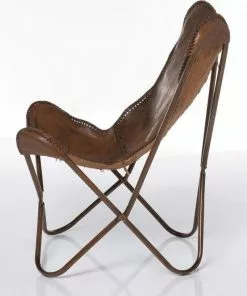 Kare Design Butterfly Nojatuoli, Ruskea -Huonekalu kauppa fotel butterfly brazowy 80x87cm skora naturalna 4