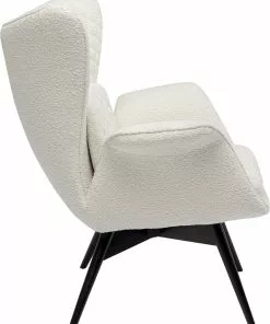 Kare Design Tudor Bouclé Nojatuoli, Kermanvärinen -Huonekalu kauppa fotel do salonu uszak tkanina boucle kremowa nogi czarne drewniane 3