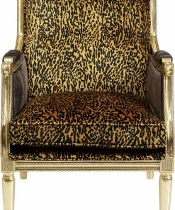 Kare Design Regency Leo Nojatuoli - Leopardikuvio, Kulta -Huonekalu kauppa fotel glamour do salonu panterka rama zlota 70x98 cm 2