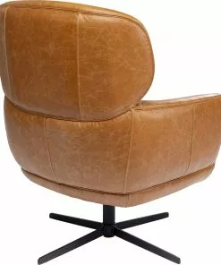 Kare Design Ottawa Kääntyvä Nojatuoli -Huonekalu kauppa fotel obrotowy brazowy skora semianilinowa podstawa czarna stalowa 75x97 cm 4