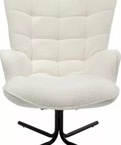 Kare Design Oscar Boucle Kääntyvä Nojatuoli, Kermanvärinen -Huonekalu kauppa fotel obrotowy do salonu tkanina boucle kremowa nogi czarne 2