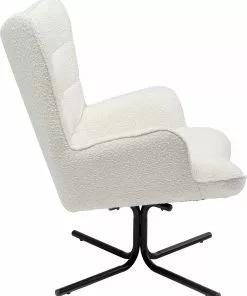 Kare Design Oscar Boucle Kääntyvä Nojatuoli, Kermanvärinen -Huonekalu kauppa fotel obrotowy do salonu tkanina boucle kremowa nogi czarne 3