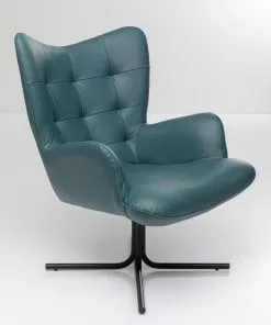 Kare Design Oscar Pyörivä Nojatuoli - Nahkaa, Sininen -Huonekalu kauppa fotel obrotowy uszak skora naturalna niebieska 82x95 cm 3