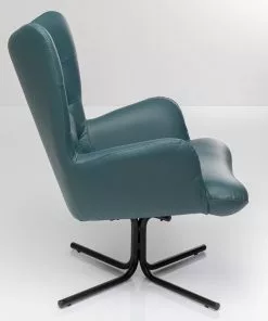 Kare Design Oscar Pyörivä Nojatuoli - Nahkaa, Sininen -Huonekalu kauppa fotel obrotowy uszak skora naturalna niebieska 82x95 cm 4