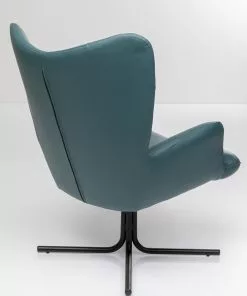 Kare Design Oscar Pyörivä Nojatuoli - Nahkaa, Sininen -Huonekalu kauppa fotel obrotowy uszak skora naturalna niebieska 82x95 cm 5