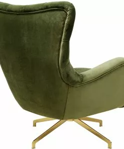 Kare Design Bellissima Pyörivä Nojatuoli - Samettia, Vihreä -Huonekalu kauppa fotel obrotowy welurowy pikowany zielony nogi zlote 78x93 cm 4