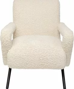 Kare Design Sascha Tuoli - "teddykarvainen", Kermanvärinen -Huonekalu kauppa fotel tapicerowany skandynawski kremowy nogi czarne 61x75 cm 2