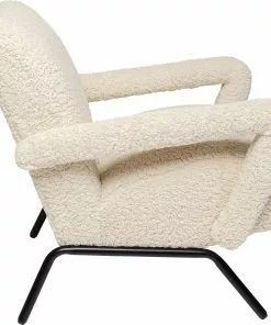 Kare Design Sascha Tuoli - "teddykarvainen", Kermanvärinen -Huonekalu kauppa fotel tapicerowany skandynawski kremowy nogi czarne 61x75 cm 3