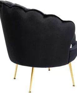 Kare Design Water Lily Nojatuoli - Musta, Kulta -Huonekalu kauppa fotel welurowy muszelka czarny nogi zlote 85x83 cm 4