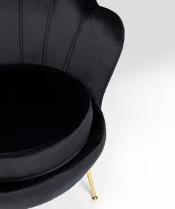 Kare Design Water Lily Nojatuoli - Musta, Kulta -Huonekalu kauppa fotel welurowy muszelka czarny nogi zlote 85x83 cm 5