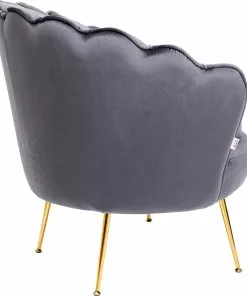 Kare Design Water Lily Nojatuoli - Harmaa, Kulta -Huonekalu kauppa fotel welurowy muszelka szary nogi zlote 85x83 cm 4
