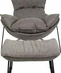 Kare Design Snuggle Nojatuoli + Rahi - Harmaa (2/osaa) -Huonekalu kauppa fotel z podnozkiem szary nogi czarne 94x91 cm 3