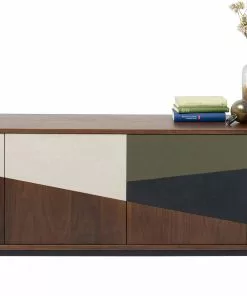 Kare Design Lamello Clolore Sivupöytä Senkki - Monivärinen 200x70cm -Huonekalu kauppa komoda 4 drzwiowa brazowa fornir orzech front geometryczny 200x70 cm 3