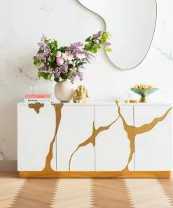 Kare Design Cracked Senkki, Sivupöytä - Valkoinen/kulta 165x80cm