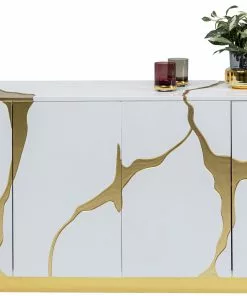 Kare Design Cracked Senkki, Sivupöytä - Valkoinen/kulta 165x80cm -Huonekalu kauppa komoda cracked 165x80 cm bialo zlota 6