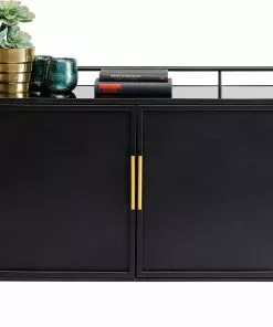 Kare Design Fence Senkki, Sivupöytä 120x70cm -Huonekalu kauppa komoda loft ze szklanym blatem czarna 120x70 cm 5