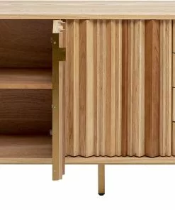 Kare Design Concertina Senkki, Sivupöytä - Natur 186x74cm -Huonekalu kauppa komoda naturalna z szufladami i drzwiami 186 cm podstawa zlota 2