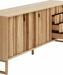 Kare Design Concertina Senkki, Sivupöytä - Natur 186x74cm -Huonekalu kauppa komoda naturalna z szufladami i drzwiami 186 cm podstawa zlota 3