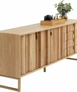 Kare Design Concertina Senkki, Sivupöytä - Natur 186x74cm -Huonekalu kauppa komoda naturalna z szufladami i drzwiami 186 cm podstawa zlota 7