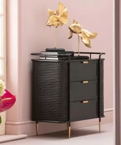 Kare Design Fence Lipasto 80x80cm -Huonekalu kauppa komoda z szufladami fence 80x80 cm czarna blat szklany 11