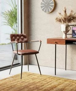 Kare Design Salsa Tuoli Käsinojilla- Nahkaa, Ruskea, Metalli