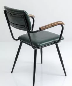 Kare Design Salsa Tuoli Käsinojilla - Nahkaa, Tummanvihreä, Metalli -Huonekalu kauppa krzeslo skorzane zielone z podlokietnikami 53x79 cm nogi czarne 4