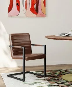 Kare Design Lola Tuoli Käsinojilla- Nahka, Metalli, Ruskea