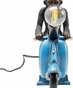 Kare Design Monkey Road Trip Apina Pöytävalaisin 24cm -Huonekalu kauppa lampa stolowa malpa na skuterze niebiesko brazowa 25x24 cm 3