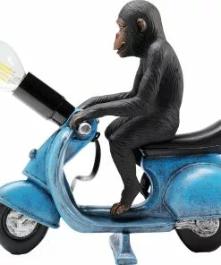 Kare Design Monkey Road Trip Apina Pöytävalaisin 24cm -Huonekalu kauppa lampa stolowa malpa na skuterze niebiesko brazowa 25x24 cm 4