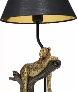 Kare Design Relax Leopard Leopardi Pöytävalaisin 50cm -Huonekalu kauppa lampa stolowa motyw zwierzecy lampart klosz czarny 28x50 cm 2