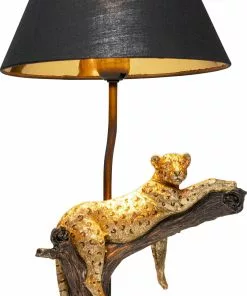 Kare Design Relax Leopard Leopardi Pöytävalaisin 50cm -Huonekalu kauppa lampa stolowa motyw zwierzecy lampart klosz czarny 28x50 cm 3