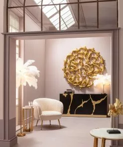 Kare Design Feather Palm Pöytävalaisin Valkoinen 60cm -Huonekalu kauppa lampa stolowa palma biala strusie piora 60 cm podstawa zlota 10