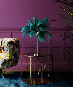 Kare Design Feather Palm Pöytävalaisin Vihreä 60cm -Huonekalu kauppa lampa stolowa palma zielona strusie piora 60 cm podstawa zlota 6