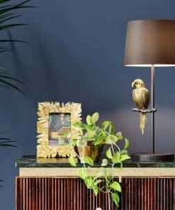 Kare Design Animal Parrot Papukaija Pöytävalaisin, Kulta 56cm -Huonekalu kauppa lampa stolowa z figurka czarno zlota o23x56 cm 9 scaled
